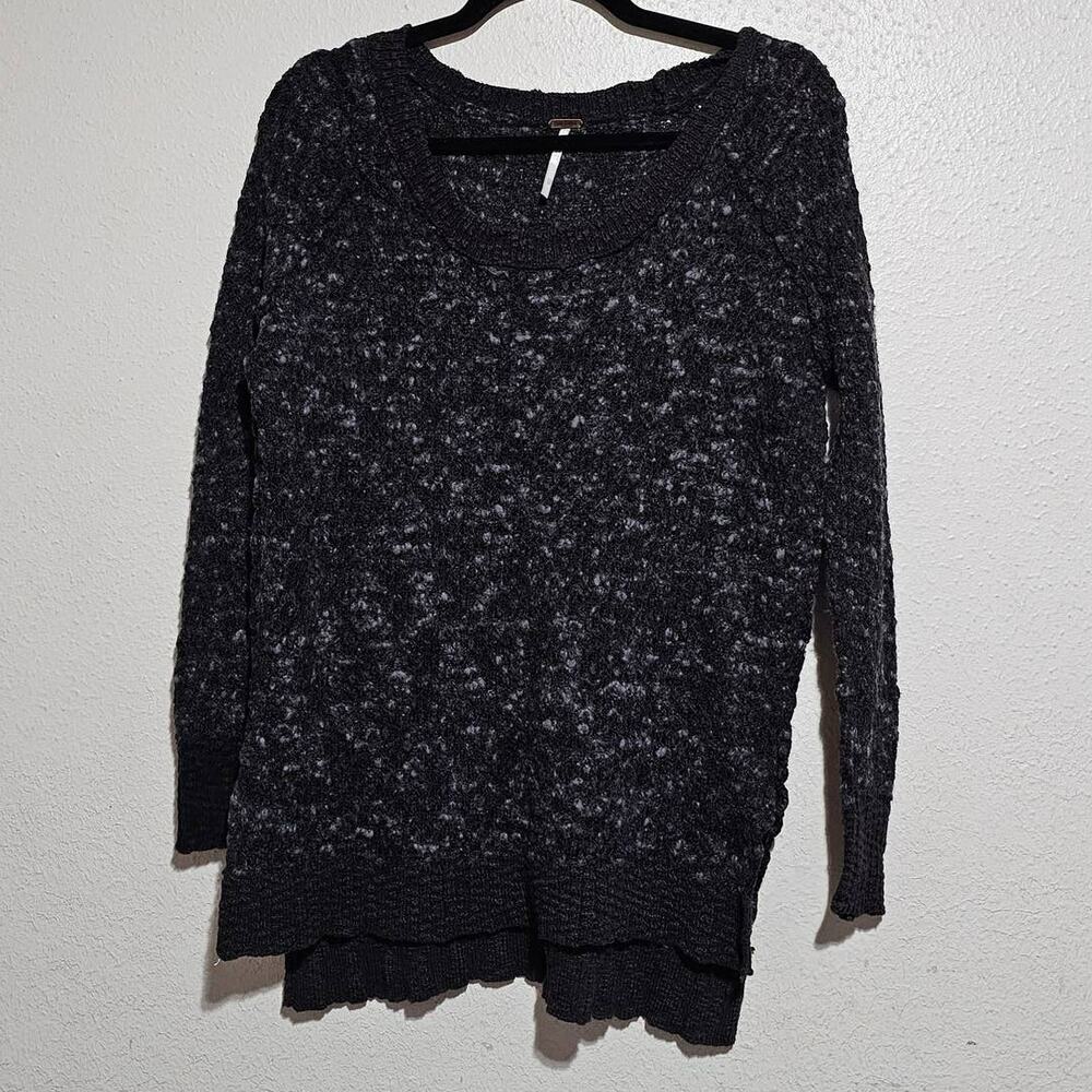 Free people jeepster honeycomb sweater gray charcoal women xs wool blend